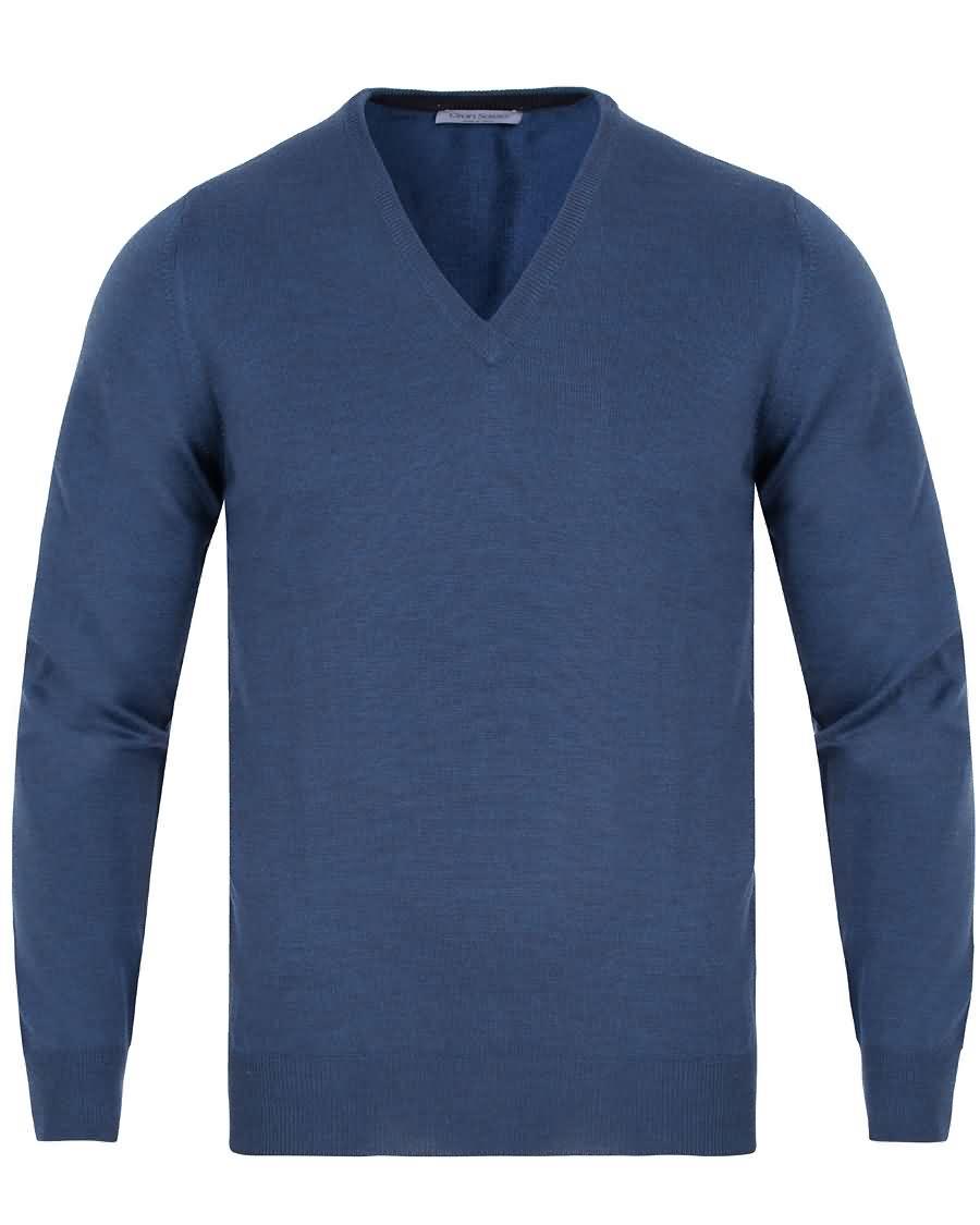 gran sasso merino fashion fit v-neck pullover blue Høy Quaity qlnng